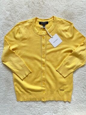 Ellen Tracy Yellow Crewneck Button Cardigan Size M